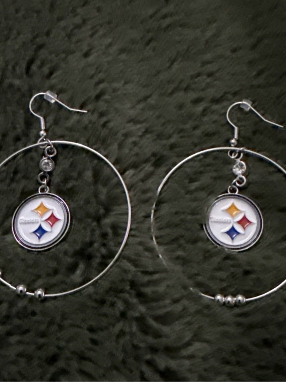Pittsburgh Steelers Silver Hoop Earrings with Multi-Color Team Emblem Charms
